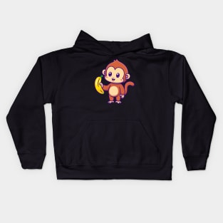 Cute Monkey Holding Banana Cartoon Kids Hoodie